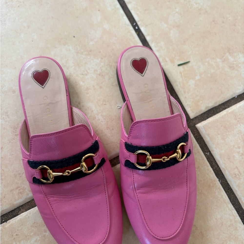 Gucci Pink Mules with Gold Horsebit